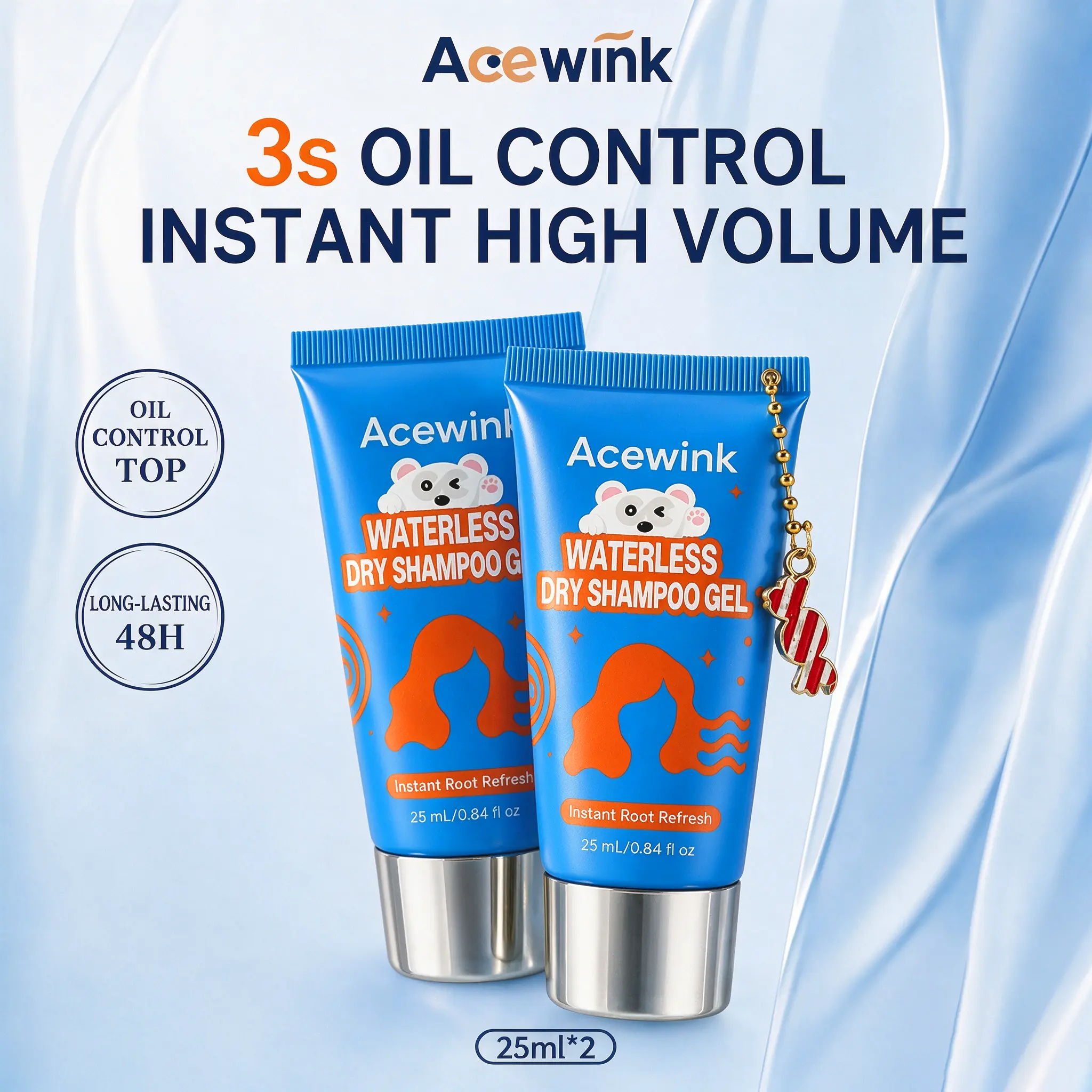 Acewink Waterless Dry Gel Shampoo - Lightweight, No-Rinse Leave-In Haircare for Oily, Normal Hair Adults, Instant Root Refresh, Easy to Carry for Gym Enthusiasts, Travel-Friendly Hair Cleanser