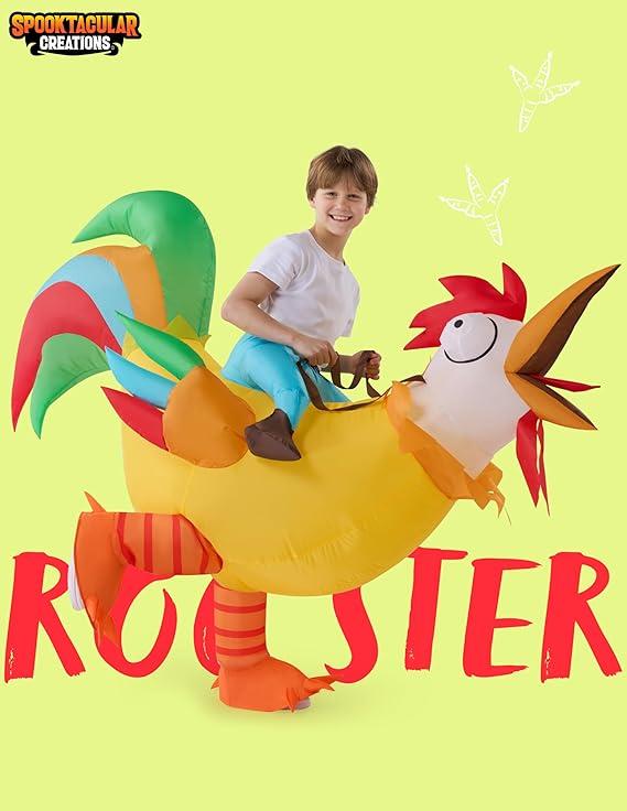 Spooktacular Creations Chicken Inflatable Costume, Riding an Rooster Halloween Ride-on Chicken Costumes, Funny Blow Up Inflatable Suit for Halloween Dress Up Parties Multicolor Valentine's Day Gifts for Kids