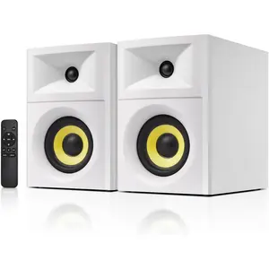 SW205 4" 80W HiFi Bookshelf Speakers, 2.0  Near Field Studio , Upgraded  Sound Field, Flagship DAC & DSP, Geometric Diffusion Cabinet,  5.4/Optical/AUX, White