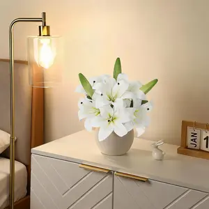 【GARVEE】Real Touch Artificial Pink Lilac-type-inspired-style Arrangement in Ceramic Vase – Silk Lilac-type-inspired-style Faux Flowers – Decorative Centerpiece for Table, Shelf, Bathroom, Wedding, Home – Pink