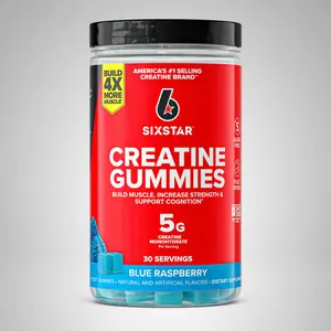 SIXSTAR Creatine Gummies - Sugar Free - 5g Creatine Monohydrate for Strength, Power, and Recovery - Blue Raspberry, 30 Servings