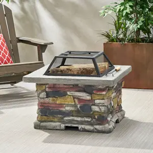 YYDS 28" Concrete Wood Burning Outdoor Fire Pit Table with Lid - Stone Gray