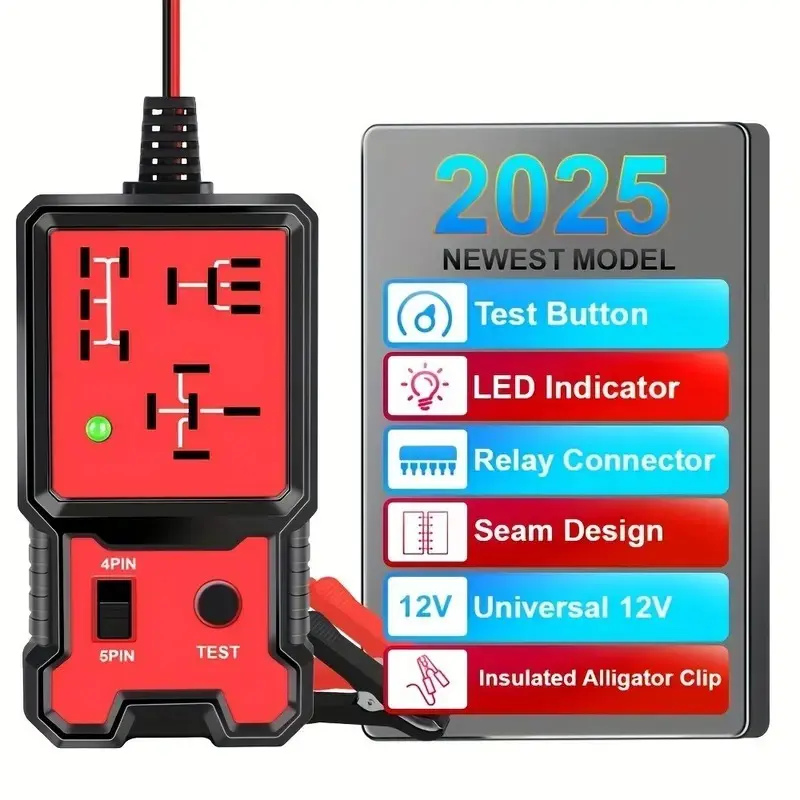 Professional 12V Car Relay Tester and Diagnostic Tool, Relay Voltage Tester, Durable Abs Case, Fits 4 Pin and 5 Pin Relays, Fast Fault Detection, Automotive Relay Tester