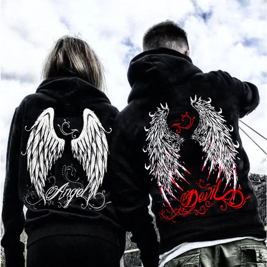 Angel Devil Couple Couple Matching Outfits Hoodies Pullover for Women for Men Unisex, Perfect Gift Anniversary Clothes