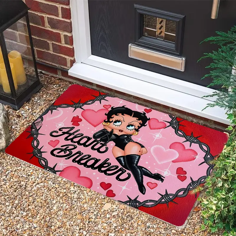 Betty Boop Anti-Slip Door Mat - Vintage Cartoon Retro Aesthetic Y2K Nostalgia Entryway Floor Mat, Cute Pink Floral Pattern Rugs Home Decoration, Anti-Slip Grip Bath Accessory, Gift for Mom
