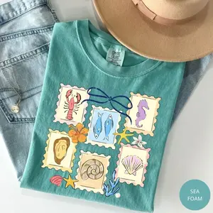 Comfort Colors Coquette Seashell Stamp Tee Vintage Seashell Summer Outfit Vacation Beach Lover Gift Summer Vibes Sea Shell Womenswear