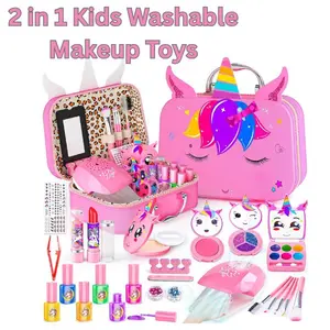 Kids Makeup Kit for Girls – 2 in 1 Washable Play Makeup & Nail Art Kit with Nail Dryer and Storage Case, Real Makeup Toys – Christmas & Birthday Gifts for Girls Ages 3–12 (Pink)