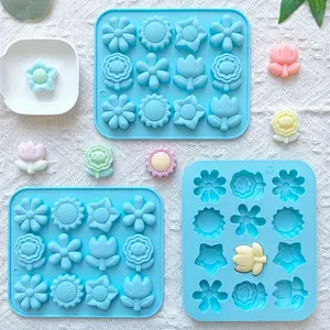 1/2/3pcs of Creative 12-Cavity Small Flower-Shaped Silicone Molds for Baking Chocolate, Fondant, Jelly, Pudding Molds, Chocolate Candy Ice Tray