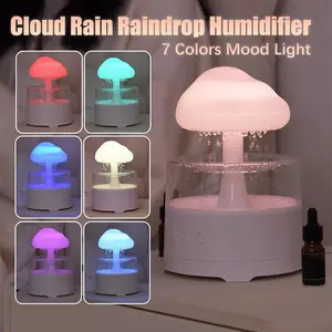 1pc Rain Cloud Aroma Diffuser, 7-Color Mushroom-Shaped Waterfall Night Light with Mist Humidifier and Desk Simulation Water Droplet Sound, USB-Powered (White)