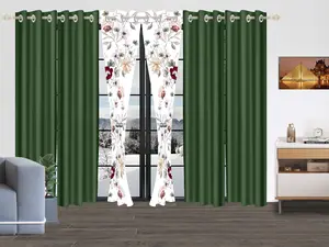 Green Floral Sheer Curtains for Living Room 6-Panel Set with 2 Print + 4 Solid Soften Light Protect Privacy Grommet Top Easy Installation Machine Washable Wrinkle Resistant Skin-Friendly 38" x 84" Ready to Hang