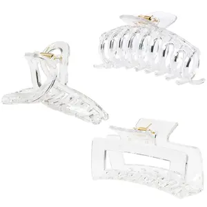 Clear Claw Clips for Thick/Fine/Thin Hair,  Holding Large Jaw Polycarbonate Clips for Women (3 pcs)