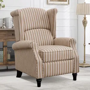 EBELLO Wingback Living Room Recliner Chair, Striped Push Back Reclining Chair with Padded Seat High Back, Fabric Single Sofa Accent Chair for Bedroom Home Theater