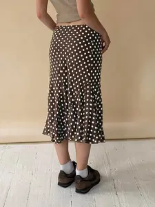 Elegant Polka Dot Ruffle Mesh Long Skirt, Low Waist Bodycon Vintage Style, Two-Layer Design, Women's Fashionable College Look, Vintage Sweet Skirt