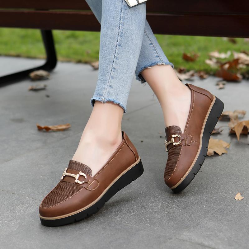Women's Fashionable  PU leather shoes Solid Color Slip on Loafers, Casual Comfortable Shoes for Daily Wear, Lightweight Breathable Shoes for All Seasons, Girl