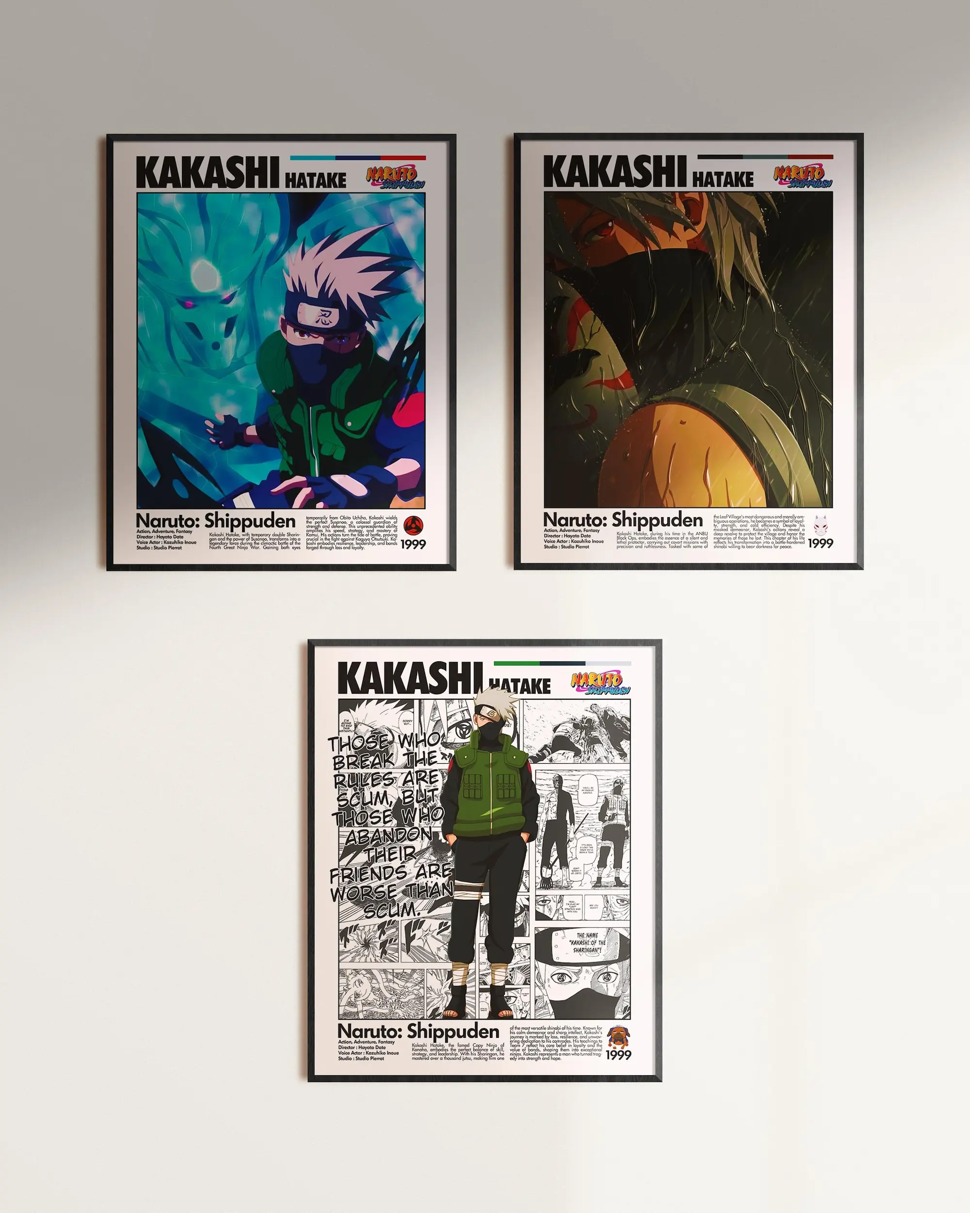 3 Kakashi Posters Bundle Set, Kakashi Hatake Wall Art, Japanese Manga Decor, Anime Fan Gift, Motivational Naruto Quote Print, Anime Poster