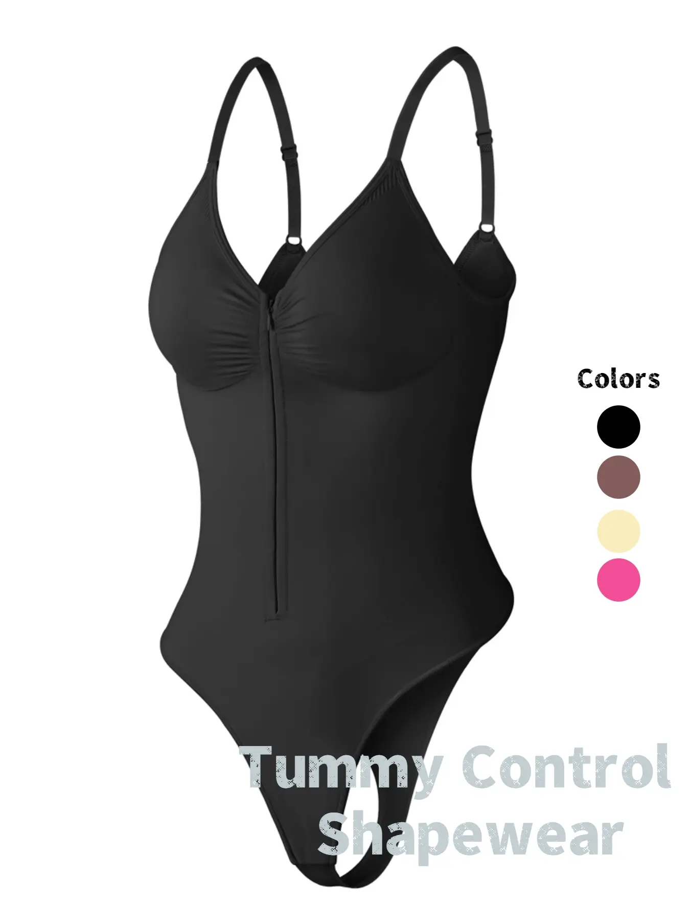 Women's Seamless Smooth Compression Fitted Body Shaping Shapewear Bodysuit, Front Zipper Design, Tummy Control Thong Style, All Seasons Wearable, Everyday, Comfortable Fit, Underwear, Lingerie