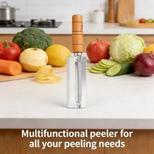 2026 New Stainless Steel Pineapple Sugarcane Peeler, Home & Commercial Use Fruit Peeler, Non-Slip Wood Handle, Easy Peel Hard Shell Fruits, Kitchen Gadget, Vegetable Fruit Utensils