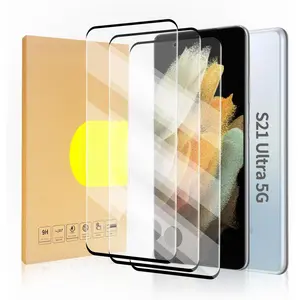 3 Pack Curved Tempered Glass Screen Protector Applicable for Samsung Galaxy S21 Ultra 5G 6.8inch, Support Fingerprint ID Friendly Tempered Glass Screen Protective, HD Clear Scratch Resistant Suitable