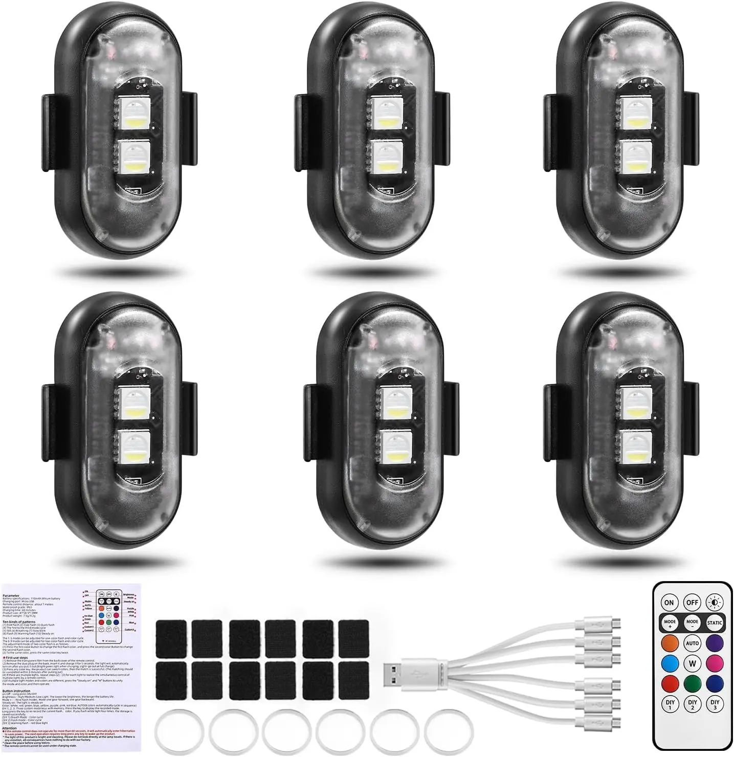 Wireless LED Strobe Rock Lights - Under Glow Warning Flash Lights, Remote Control USB Charing Waterproof Anti-Collision Light for Car Motorcycle Drone Decor