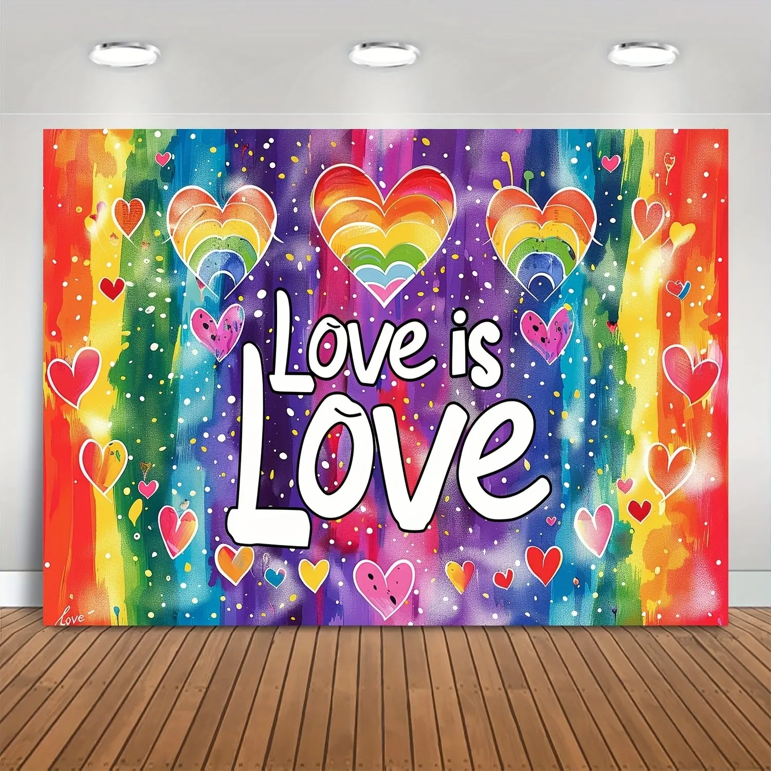 1pc, Gay Pride LGBTQ Love is Love Polyester Backdrop Banner Decoration, Rainbow Hearts Lesbian Pansexual Bisexual Photography Background Sign Decor, Pride Month Photo Booth Props Party Supplies, Party Banner, Party Decorations Banners, Wall Decor Banner