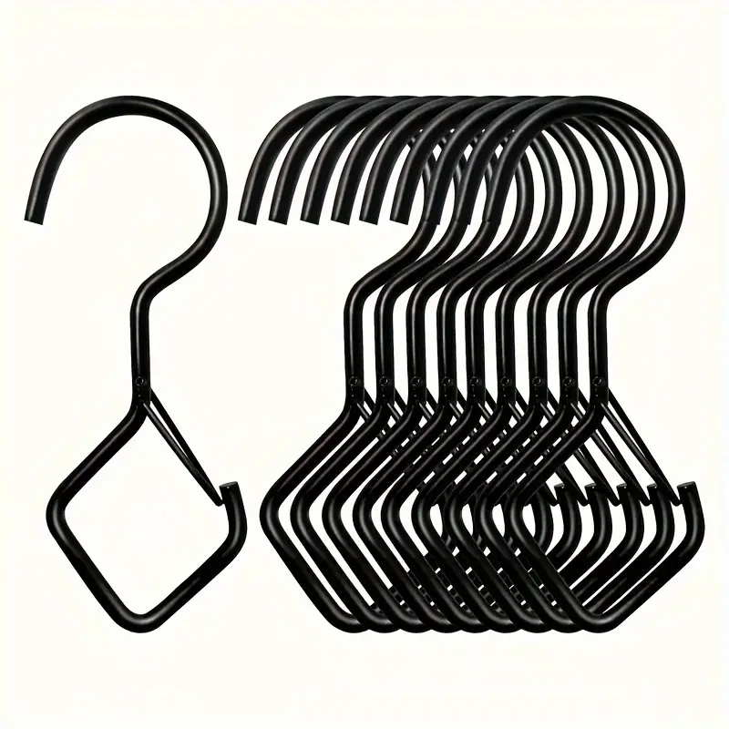 10 Heavy-Duty S-Hooks with Safety Latches. Windproof Heavy-Duty Hooks for Outdoor, Kitchen, Bathroom, Closet, and Garden Organization