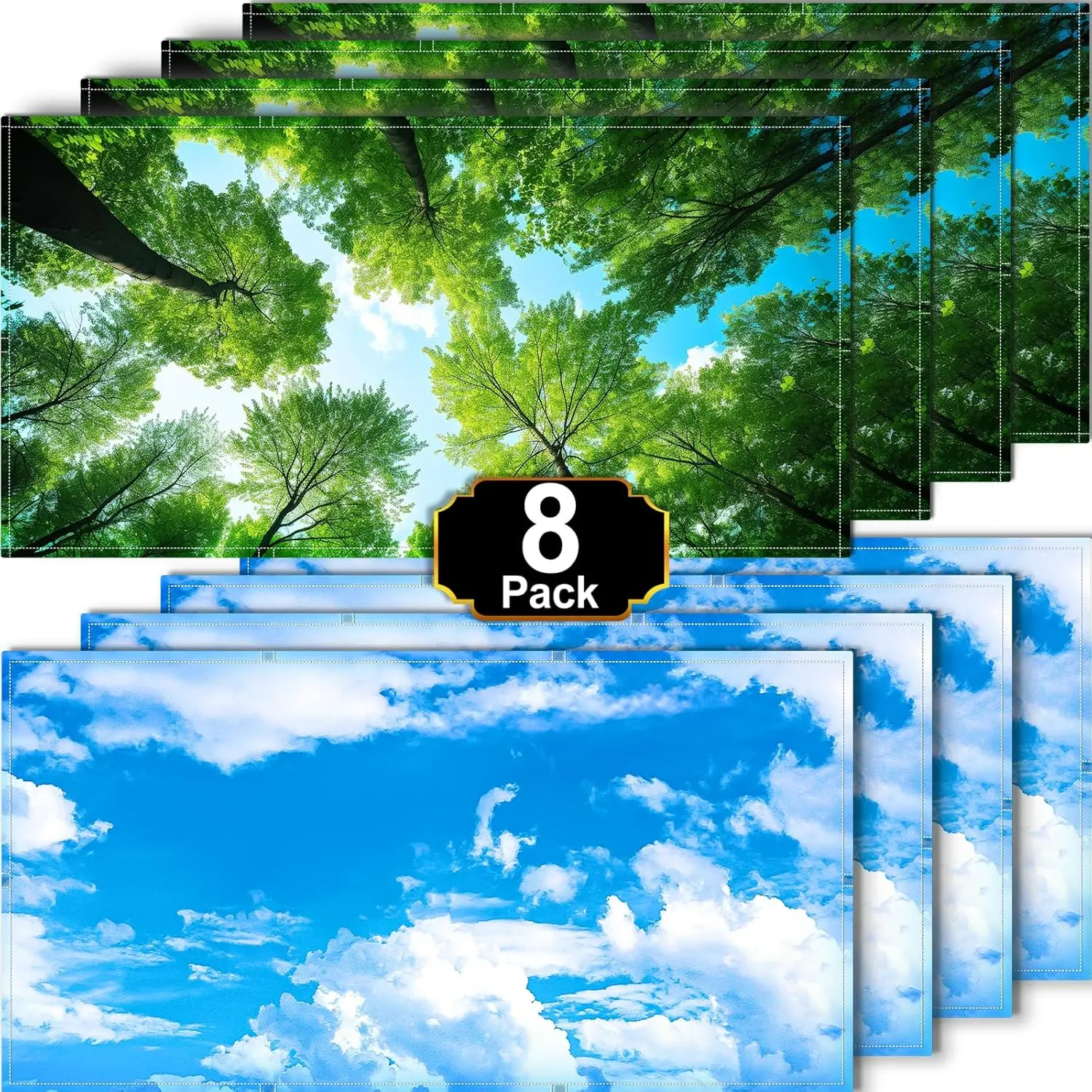 8 Pack Fluorescent Light Magnetic Covers, Mix Light Covers for Ceiling Lights Classroom, Office Light Covers for Ceiling Lights, Drop Lights Fixture Replacement Globes & Shades(Forest&Blue Sky)
