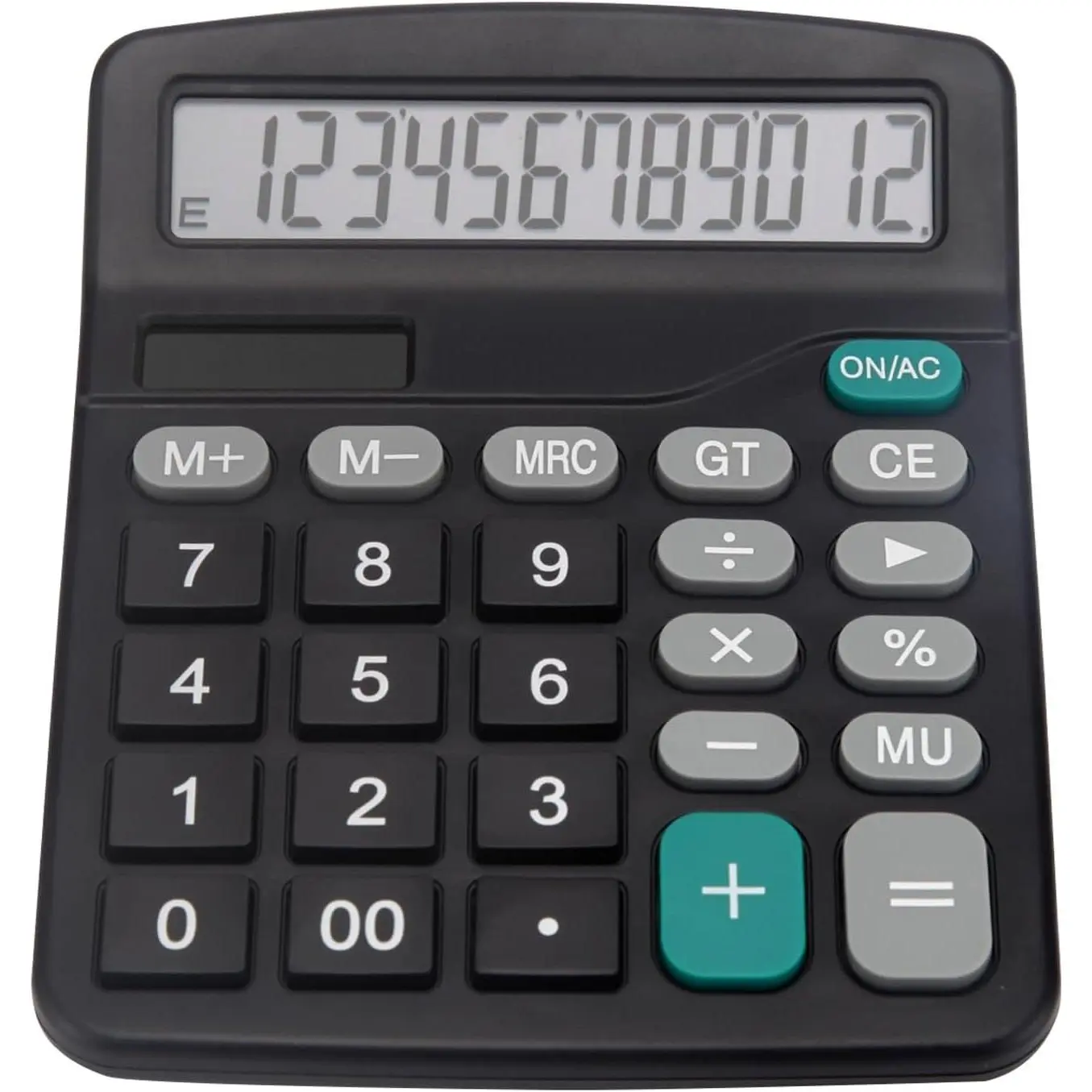 Desk Calculator, Basic Office Calculator with 12 Digits Large Display, Dual Solar Power and , 4 Function Simple Calculation, Big Button for Office  School(Black)