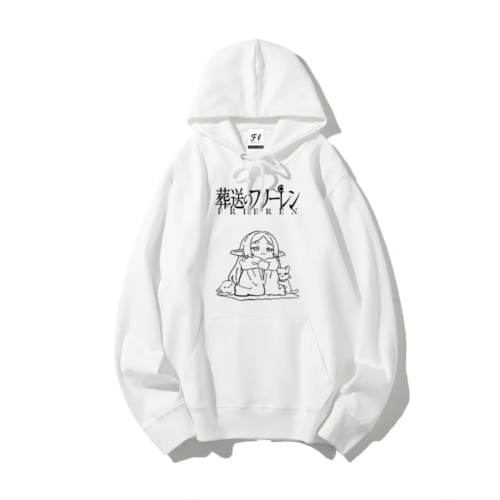 Frieren Beyond Journey's End Anime Print Unisex Hoodie - Pure Cotton Longsleeve Sweatshirt, Soft Skin-Friendly, Micro-Elastic, Daily Wear Unisex Street Fit Menswear Casual Top, Sweatshirts