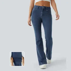 Halara Halara Flex Mid Rise Button Pockets Stretchy Knit Casual Bootcut Jeans #fall