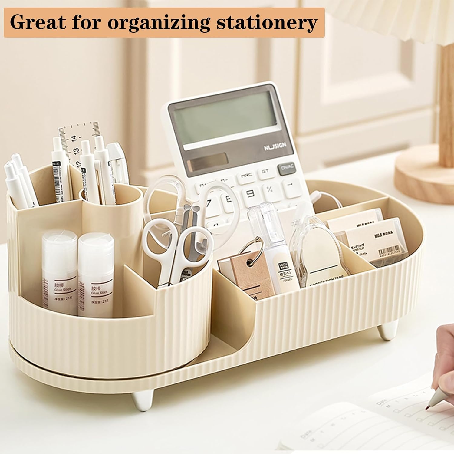 Makeup Organizer Countertop Rotating Makeup Organizer for Vanity Large Capacity Cosmetic Display Case with Makeup Brush Holder Cosmetic Organizer Countertop（Cream）