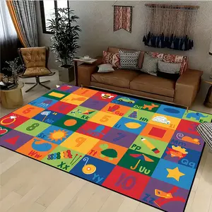 Children's Educational Rectangular Home Decorative Rug: HD Printing, Double-Lock Edge, Machine Washable. Non-Slip & Stylish for Living Room, Bedroom, Kitchen, etc. Ideal Birthday Gift