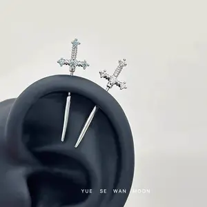 Sweet and cool, unique and distinctive, titanium steel cross sword ear studs for women and cool guys, special style ear studs