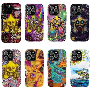 Bold Colorful Skull & Wave Art Phone Case Edgy Acid Aesthetic Shockproof Case for iPhone 17 Promax 16 15 14 13 12 11 and for Samsung S21-S25 Gifts For Her Him