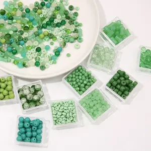 Green transparent solid color glass beads, crystal beads, round beads, bamboo beads, used for DIY handmade bracelets, necklaces, and jewelry