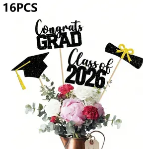 16-Piece 2026 Graduation Cake Decorations, Cake Decorating Supplies, Party Supplies, Diploma Hat, Photo Props, Celebration Accessories, Graduation Ceremony Decor