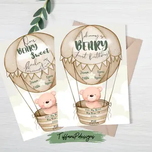 Beary First/Beary Sweet Birthday Invitation- Editable for any Age! cards b day suite greetings card custom invitations luxury stationery