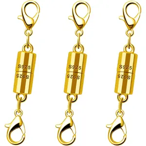 925 Silver Magnetic Necklace Clasps and Closures, Magnetic Jewelry Clasps,Strong Magnet Closures for Necklaces and Bracelets (3 Gold)