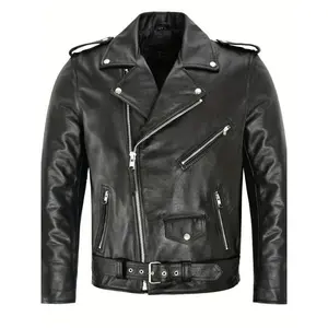 1pc Vintage Style Men'S Faux Leather Biker Jacket, Solid Color Lapel Collar, Zipper Closure, Non-Stretch Fabric, Polyester Lined, Skinny Fit With Fake Pockets Men's Plain