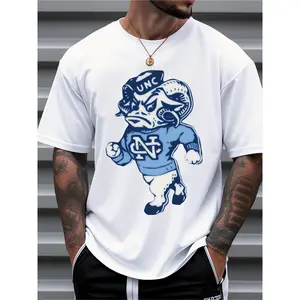 men's plus size casua 100 cotton White T-shirt 180g short-sleeved withUNC Ram Mascot Tee Breathable and Comfortable top All seasons are suitable for machine wash festivals the perfect deliver gift for friends