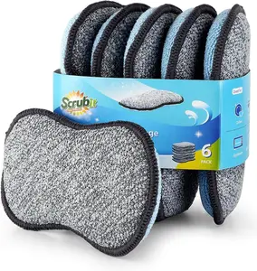 6PCS Non-Scratch Kitchen Sponges – Microfiber, Heavy Duty, Reusable Cleaning for Pots & Dishes