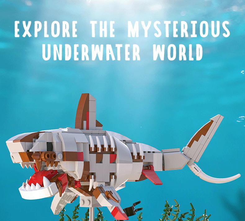 Deep Sea Megalodon Building Set, 1,014+ Pieces, Underwater World Marine Life Model Kit, High Difficulty Collectible Display Assembly Toy for Adults, Creative Gift for Ocean Enthusiasts