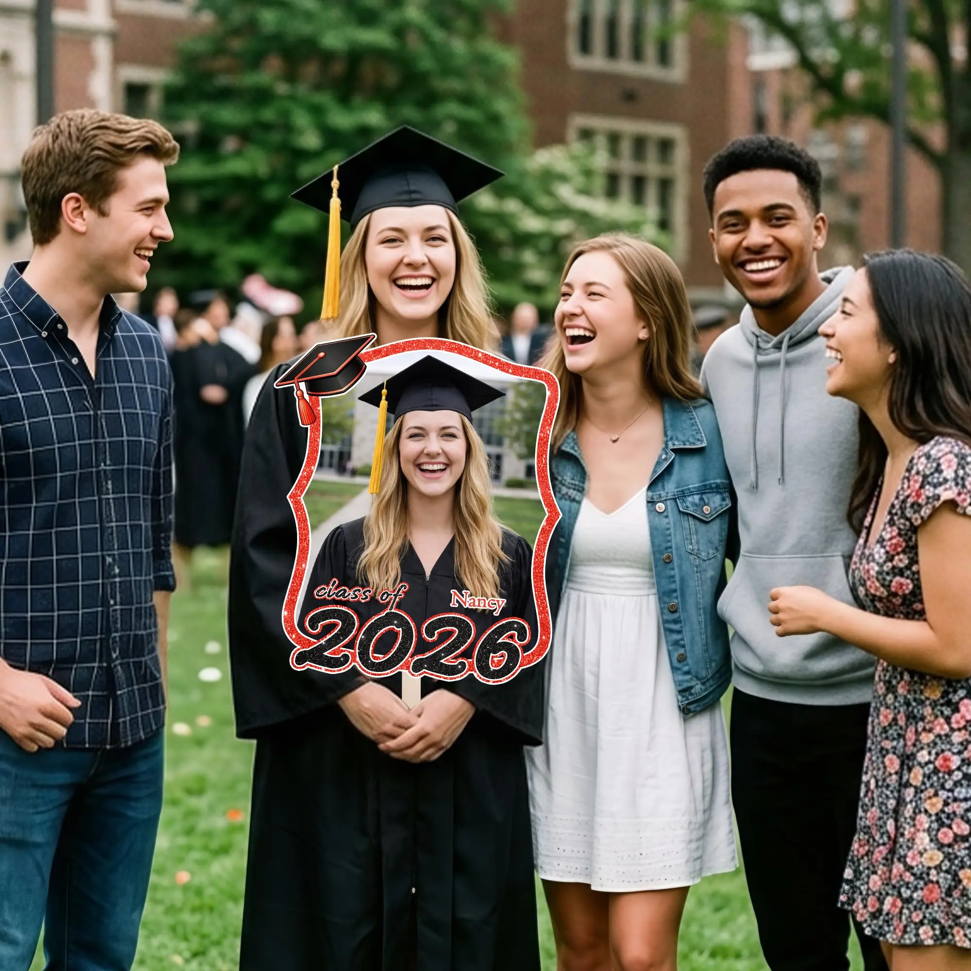 1pc Custom Face Fans With Wooden Handle, Graduation Big Head Cutout, Personalized Photo Paddle, Class of 2026 Senior Party Favor