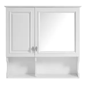 White Wall Mounted Medicine Cabinet with Mirror, 30 x 7.3 x 28.7 in Half Moon Bathroom Mirror Storage Cabinet, Solid Wood and MDF Frame, Adjustable Shelf, Soft Close Hinges, Space Saving Vanity Organizer
