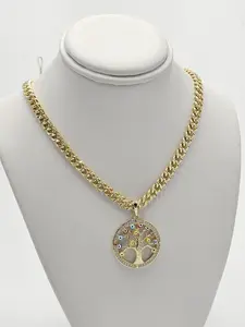 MARACCESORIOS Tree Life Pendant and Chain Unisex 18 Inches Gold-Tone Necklace with Colorful Beads