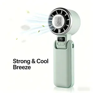 2026 New Handheld Neck Fan with Ice Cold Compress, 5 Speed High Velocity Personal Fan with LED Digital Display, Foldable Rechargeable Portable Fan, 3-in-1 Hold/Hang/Stand Mini Fan for Summer, Travel, Office, Outdoor, Camping, Hiking, Beach