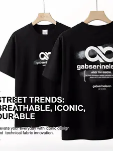 Men's Short Sleeve T-Shirt, Oversized Fit, Streetwear Style, Infinity Logo Design, Fake Two-Piece Look, Comfortable Cotton Material