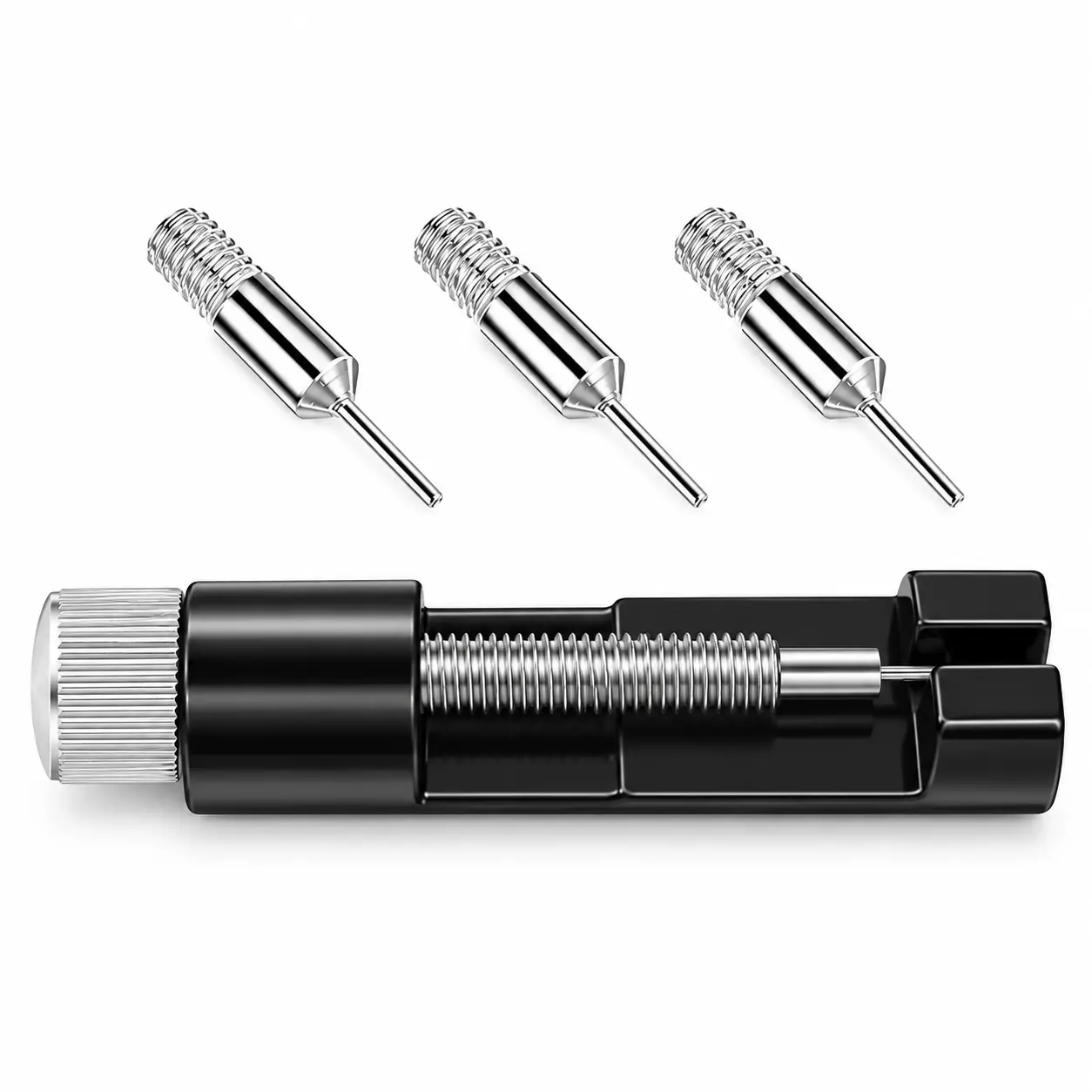 Watch Link Removal Tool with 3 Spare Pins, Adjustable Metal Watch Band Resizing Tool, Bracelet Link Pin Remover for Watch Strap Sizing, Repair & Adjustment, Black