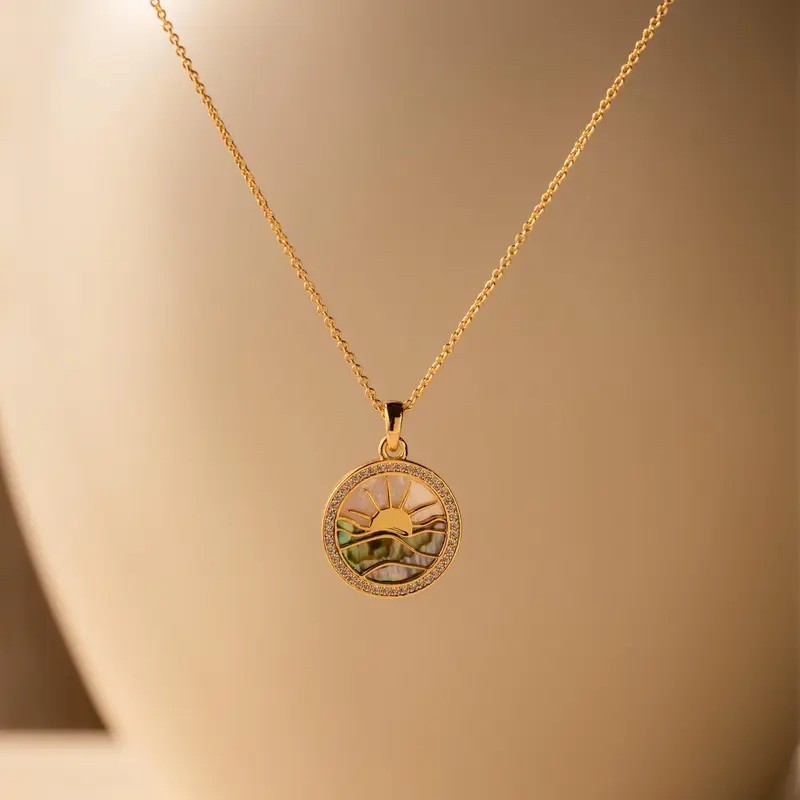 Abalone Sunrise Pendant Necklace by Caitlyn Minimalist - New Beginning Necklace - Pearl Sunset Coin Necklace - Boho Jewelry - Gift for Her