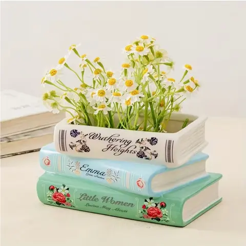 Creative Three-Layer Ceramic Book-Shaped Vase, Vintage Book Design, Unique Home Decor Accessory, Flower Pot, Decoration, Suitable for Living Room, Bookshelf, Fireplace, Table, Decorative Flower Vase, Vases Home Decor