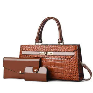 Women’s vintage handbag with crocodile embossing, PU leather shoulder bag, crossbody messenger bag with multiple pockets